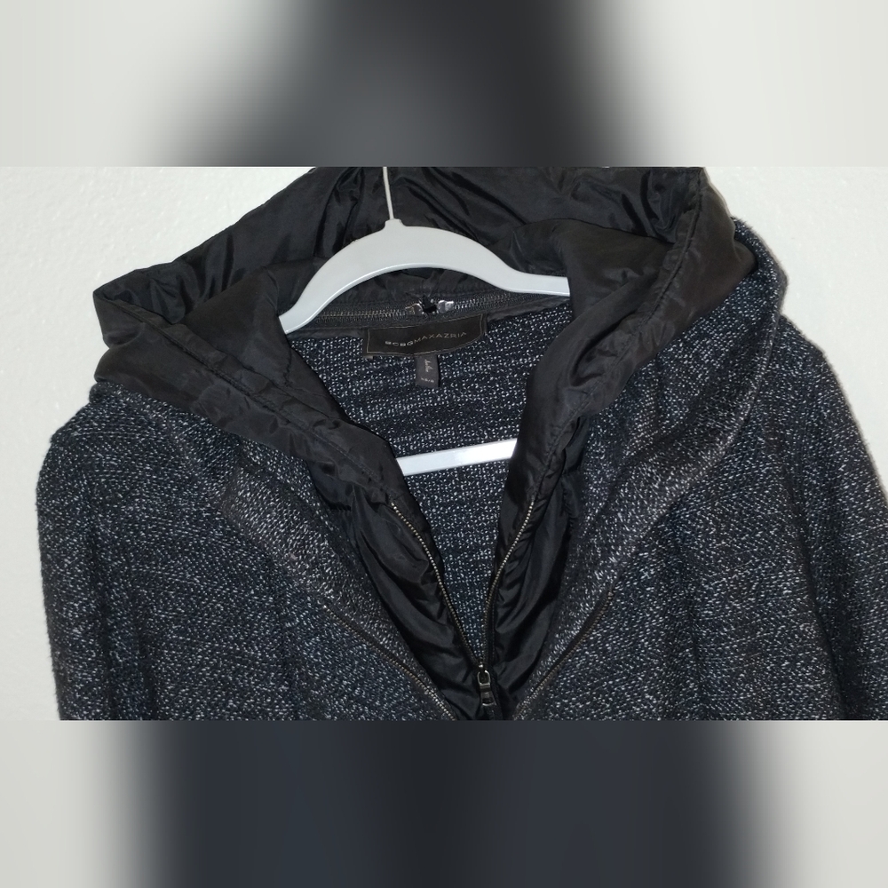 BCBG MAXAZRIA "NATHYN" DOUBLE LAYER JACKET- REMOVABLE HOOD ~SIZE XS ~ GRAY/BLACK - Picture 6 of 16